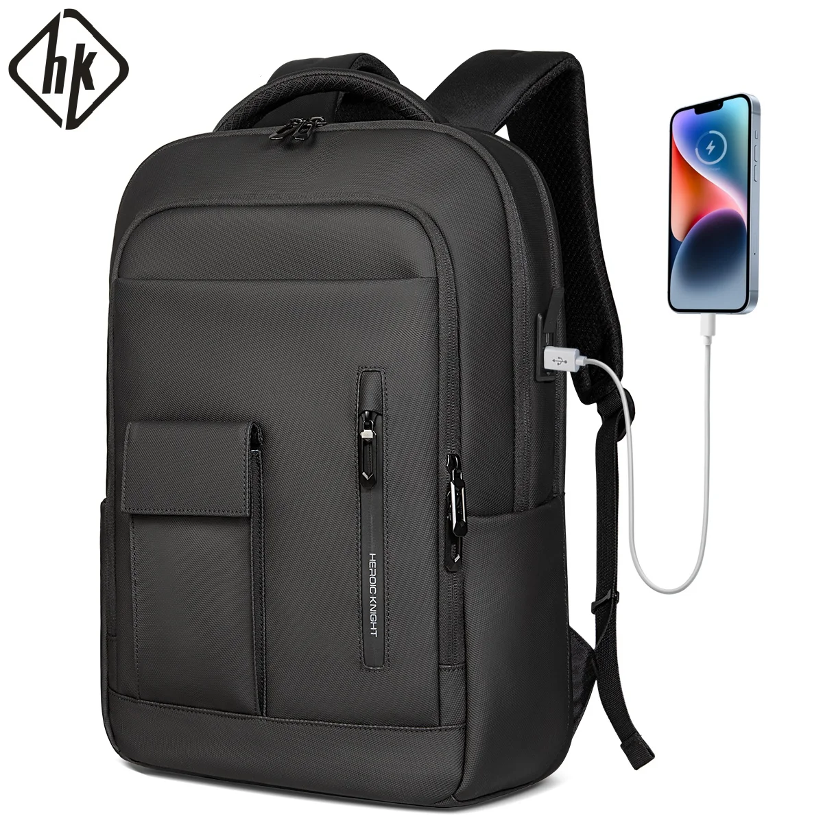 HK Men's Laptop Backpack 15.6 Inch Waterproof Business Travel Bag with USB Charging Large Capacity Anti-Theft Backpack for Work