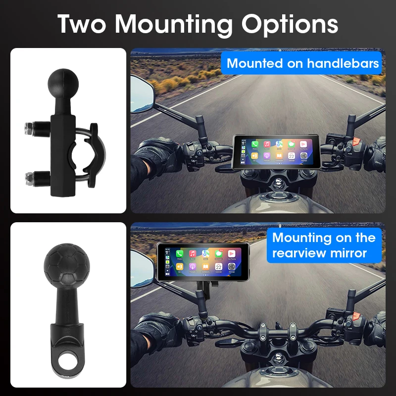 Jansite 5/7 inch Carplay Motorcycle DVR GPS Navigation Wireless Carplay Android Auto IPX7 Waterproof Display Dual Bluetooth