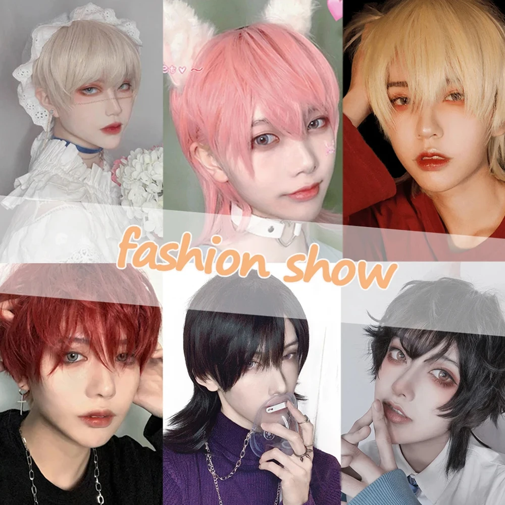 Fashion Men Short Wig Light Yellow Blonde Synthetic Wigs With Bangs For Male Women Boy Cosplay Costume Anime Halloween