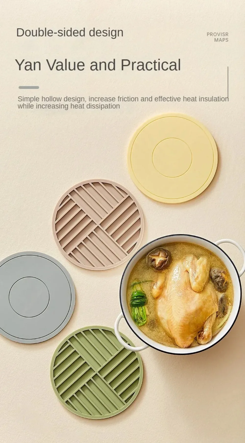 Hochtemperaturbeständige Verdickte Silikon-Unterlage Runde Mikrowellenmatte Silikonmatte Tischset Wärmeisolierungsmatte – Detail 6