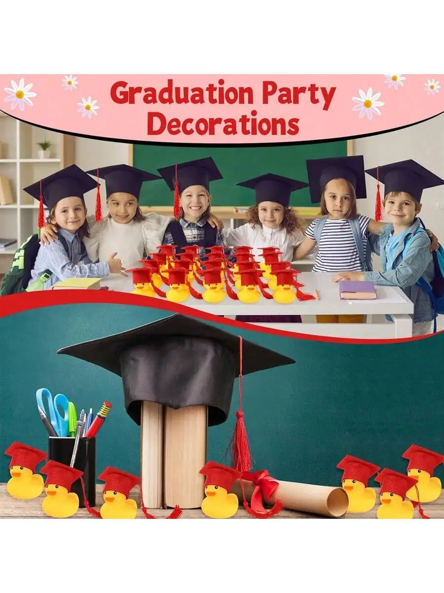 5set (5pcs small yellow duck + 5pcs Dr. hat) 2024 graduation season celebration party small yellow duck Dr. decorative gifts, DI