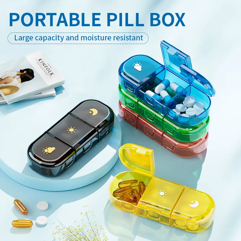 1pc Mini Plastic Portable Pill Organizer Box - 3-Compartment