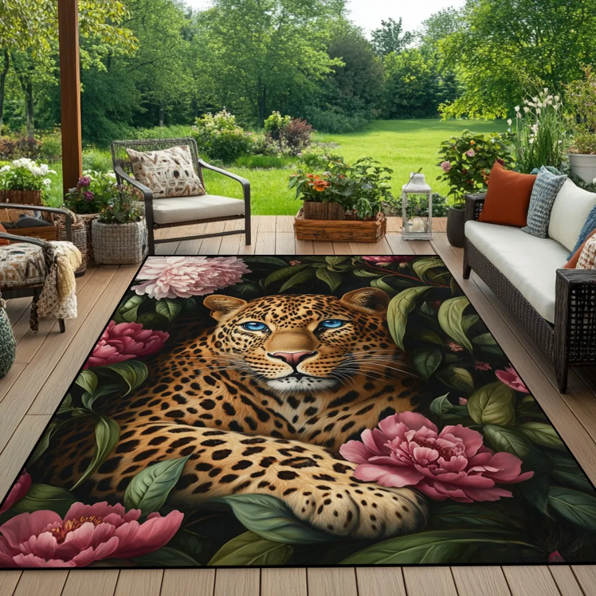 VIKAMA Large Outdoor Rug Jungle Leopard Printed Carpet Large Area Floor Mat Area Mat for Living Room Camping Floor Mat Bedside