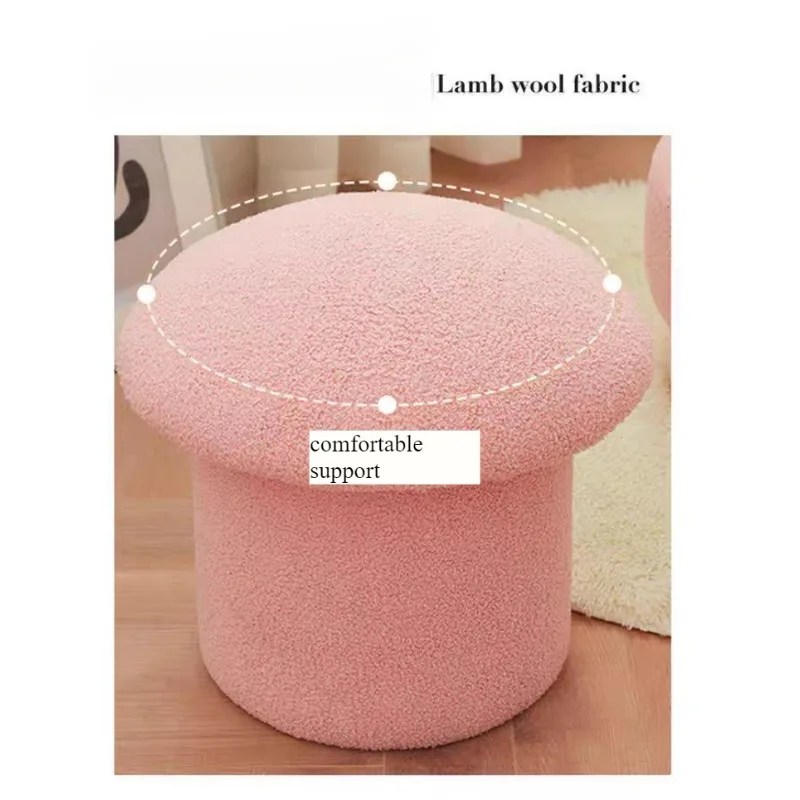 Solid wood mushroom low stool makeup stool round stool Nordic home shoe change stool small stool sofa hair stool light luxury view 5