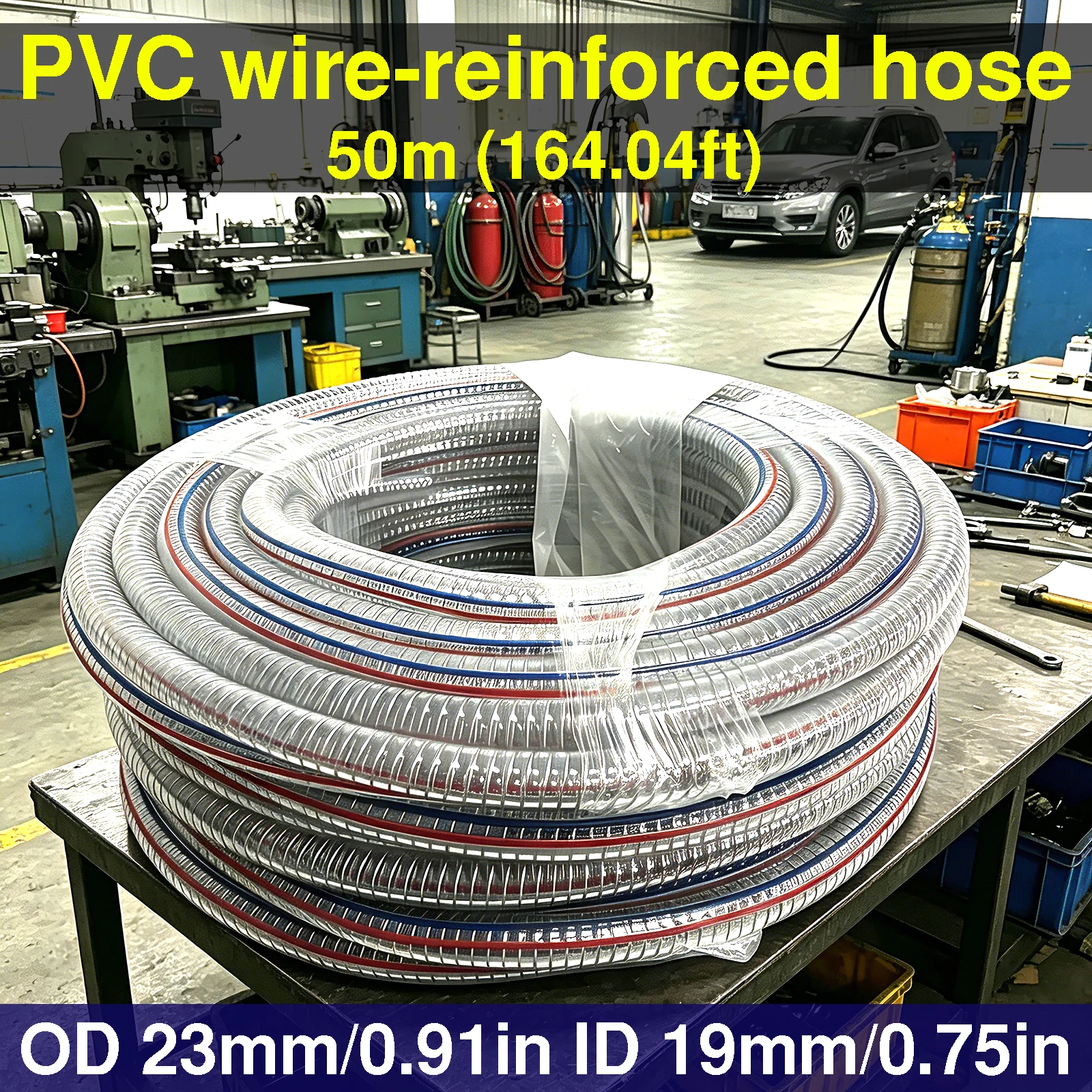 50m PVC Steel Wire Hose OD 23mm / ID 19mm Water Tank Accessories, Irrigation Water Pipes, Oil Extraction Pipes, Etc