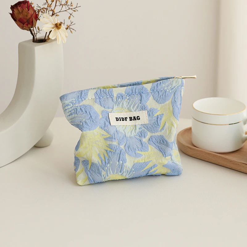 Cosmetic Bag Women\'s Small Yellow Purple Flower Portable Coin Purse Cosmetic Lipstick Cushion Storage Bag Commuter Clutch Bag