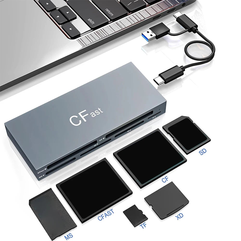 قارئ بطاقة CF/MS/SD/TF/XD ، قارئ بطاقة USB ، قراءة 6 بطاقات في وقت واحد USB C