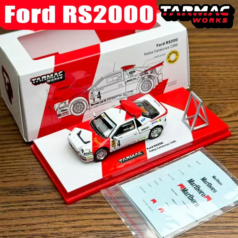 TARMAC WERKT 1/64 Ford RS2000 Rallye Catalonië Legering Motorvoertuig Speelgoed spuitgieten Metalen Model Collectie Jongen Kerstcadeaus