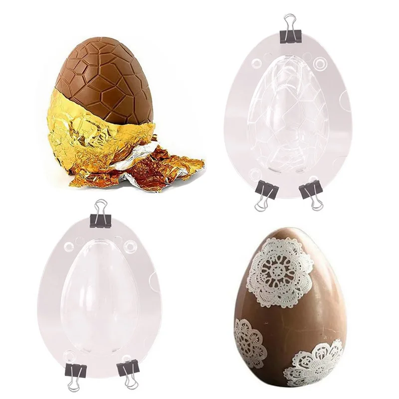 DIY Chocolate Mold 3D Polycarbonate Easter Egg Shape Cake Decoration Mould Candy Pudding Molds Baking Pastry Tools Accessories