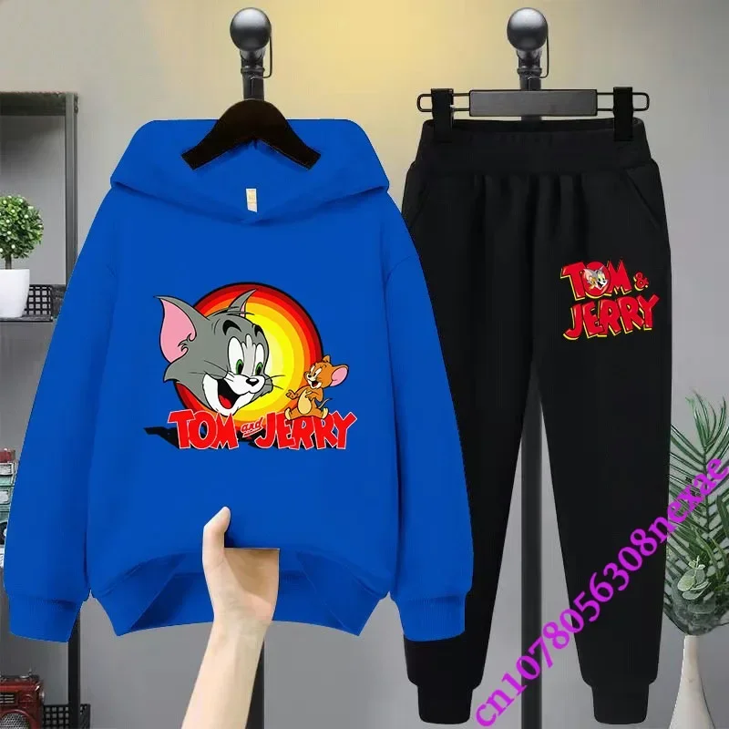 2024 New Disney Tom And Jerry Children's Set Spring And Autumn Cartoon Anime Boys And Girls Print Sports Top And Pants 2-piece