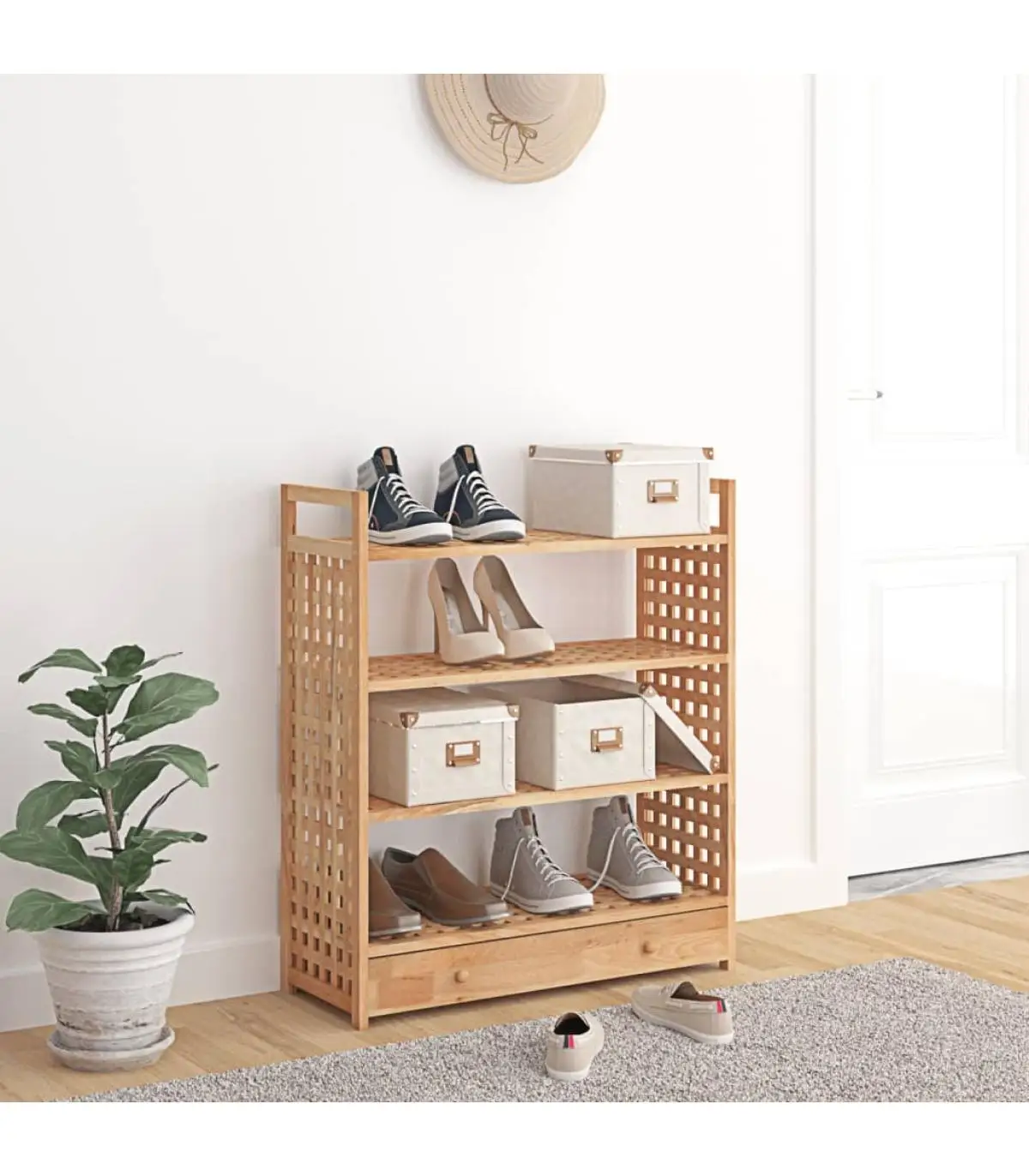 Shoemakers and shoe organizers with solid wood walnut drawer 70x27x81 cm