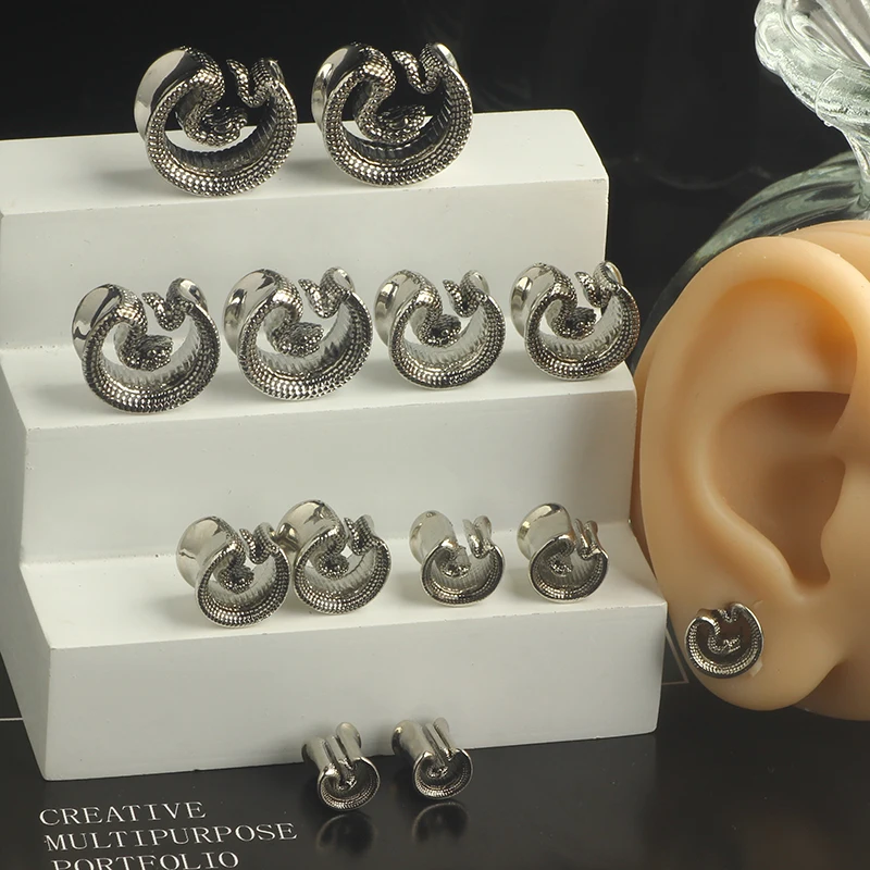 

Ear Gauges Fashion Snake Saddle Ear Plugs Tunnels 316 Stainless Steel Hypoallergenic Earrings Plugs for Ears Expander