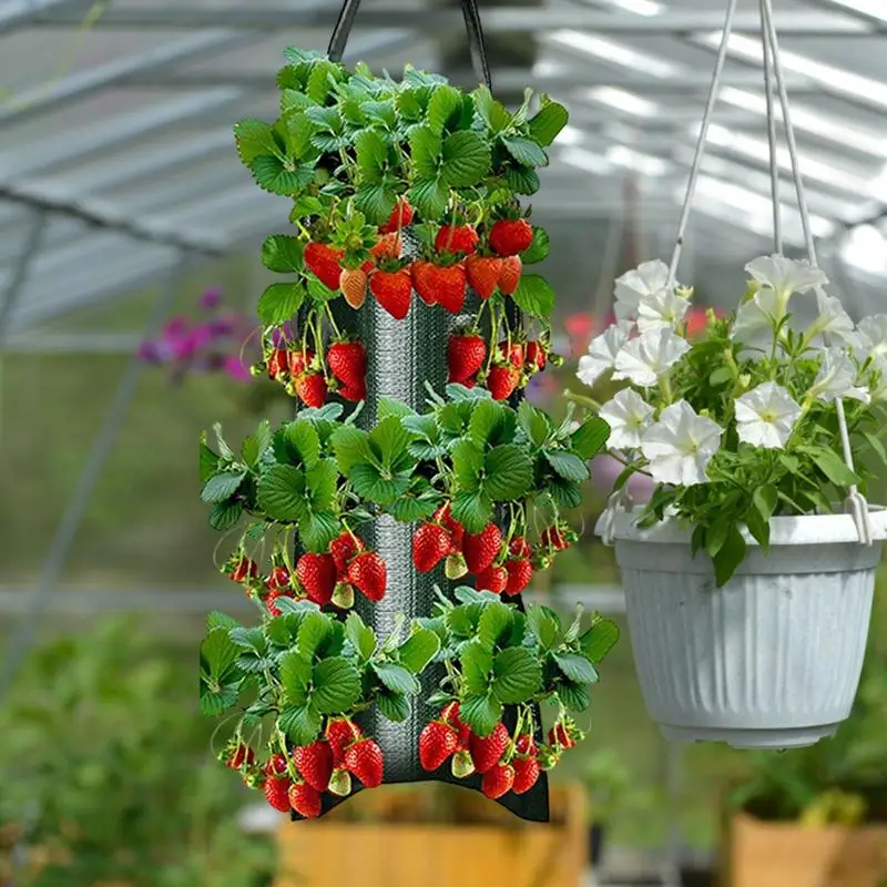 Upside Down Tomato Planter Multi-Function Felt Hanging Tomato Grow Bag Upside Down Planter Strawberry Vegetable Flower Grow Bags