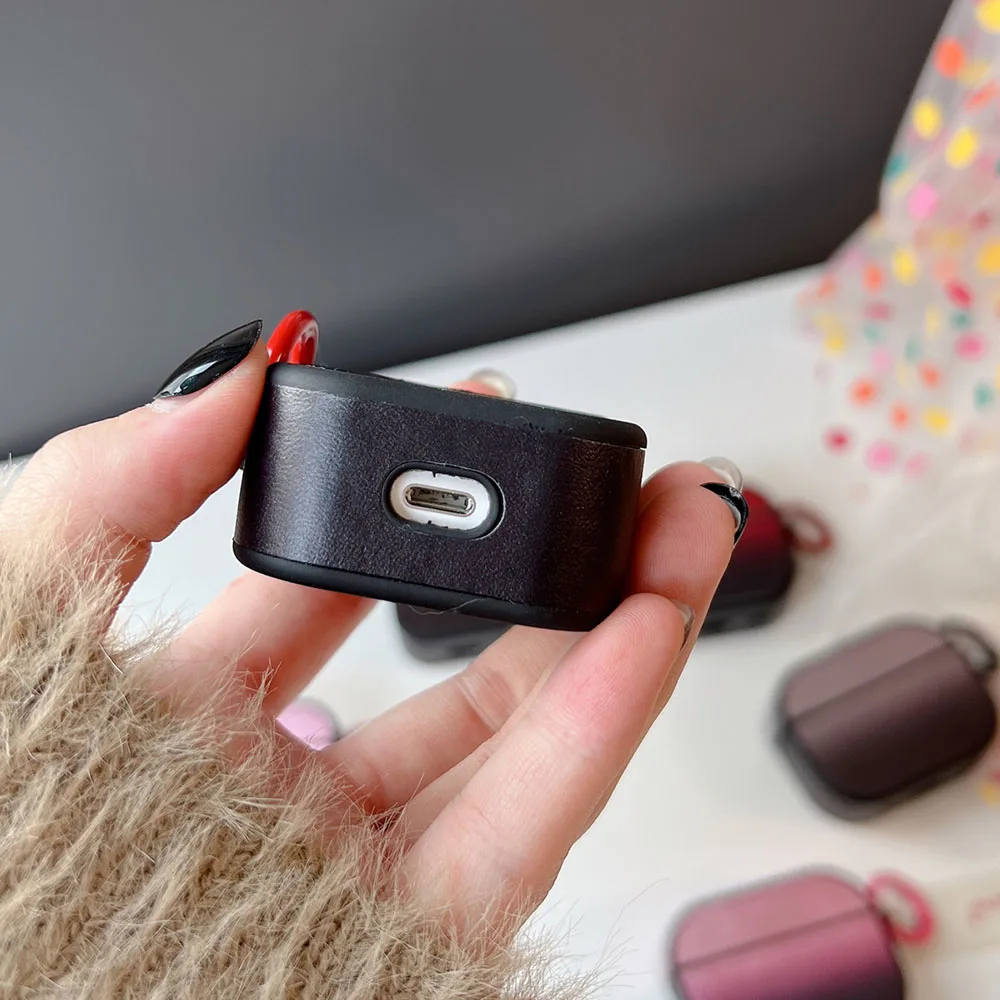 Capa De Couro Gradiente para Apple Airpods Pro 1, 2, 3, Capa Do Fone De Ouvido Bluetooth, Pelúcia, Pingente De Coração, Pulseira Corda, Coréia INS