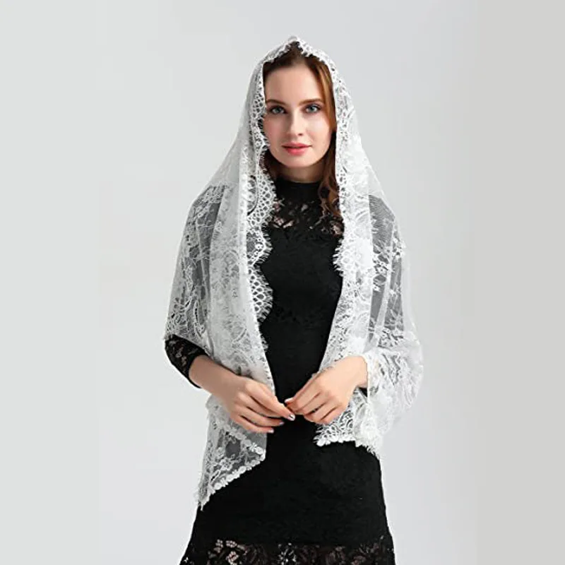 Xale de Igreja para Mulheres, Véus Católicos, Lenço, Véu Cristão, Mantilla Espanhol, Véus de Capela para Casamento, Cobertura para Noiva