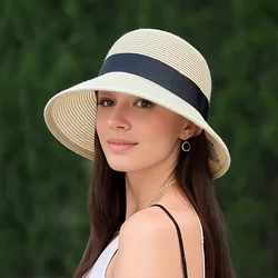 Grass hat, seaside sun hat, foldable ponytail bow, small face for outings, sun protection, UV rays, sun hat