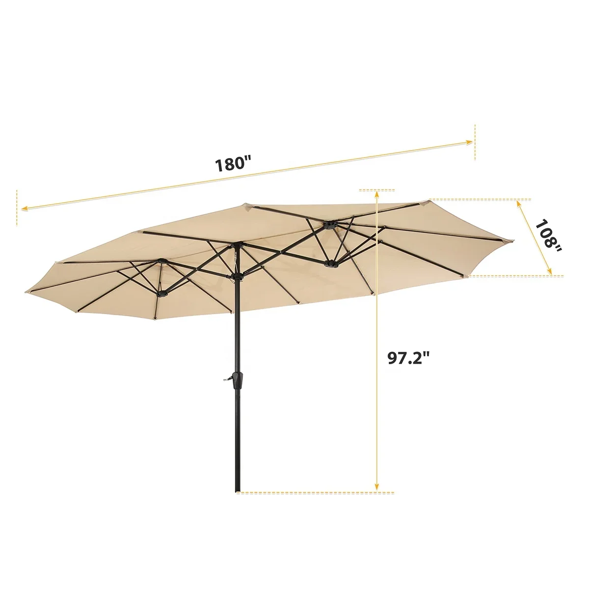 Large Double-Sided Rectangular Outdoor Aluminum Twin Patio Parasol, Market Umbrella with Crank, 15x9ft