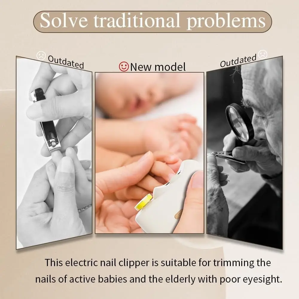 3 in 1 Electric Nail Clipper LED Light Nail Debris Storage Automatic Nail Trimmer and Polisher 2 Speeds Rechargeable