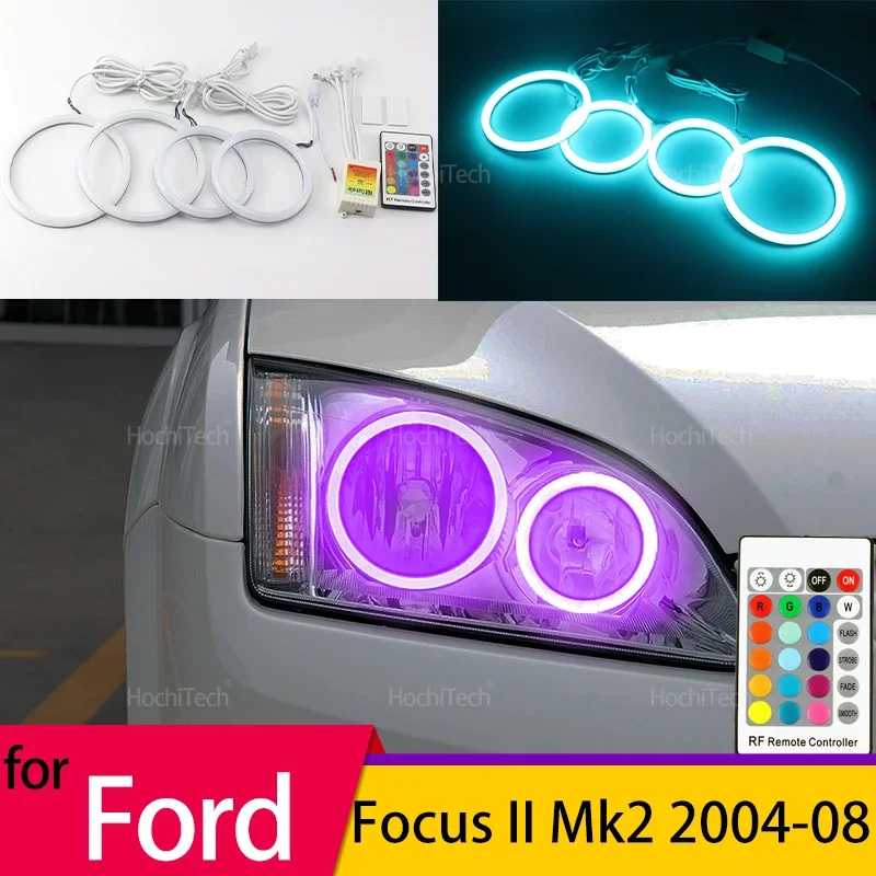 Headlight Cotton Multi-color RGB LED Angel Eyes Rings for Ford Focus II Mk2 2004 2005 2006 2007 2008 Ring Eye RF Remote Control