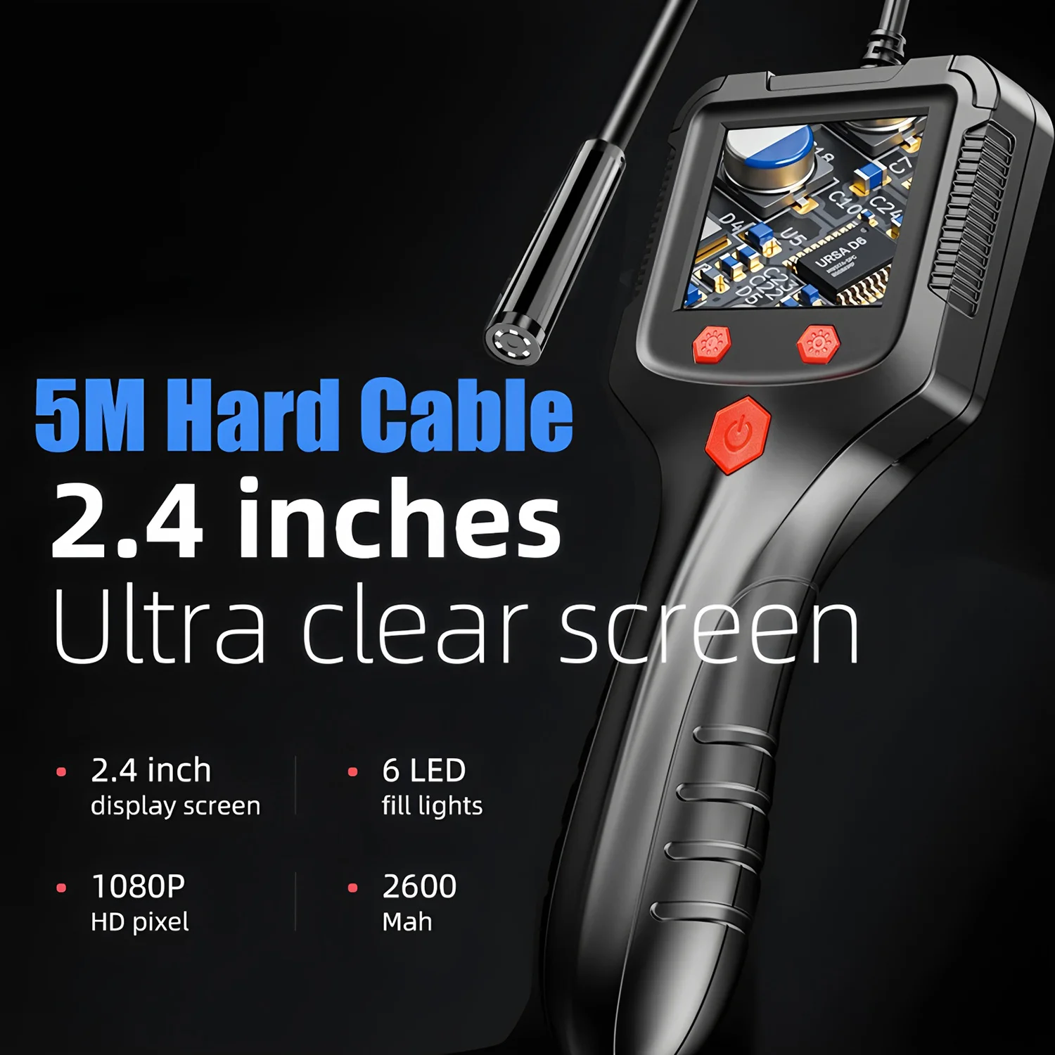 2.4 Inch Display Handheld Automotive Detector 5.5mm Lens Camera Video Inspection Wide Angle Industrial Endoscope