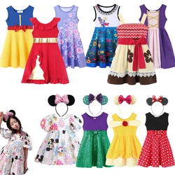 Kids Toddler Mickey Mouse Cartoon Puff Sleeve Clothes Summer Baby Girl Casual Dress Girls Backless Cute Princess Style Dresses