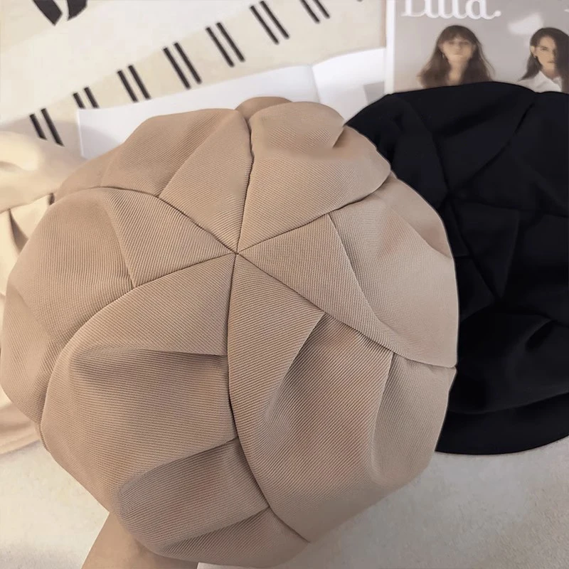 Fashion Cloud Beret Big Head Circumference Women Splicing Octagonal Berets Niche Painter Hats British Style Solid Small Face Cap image 5