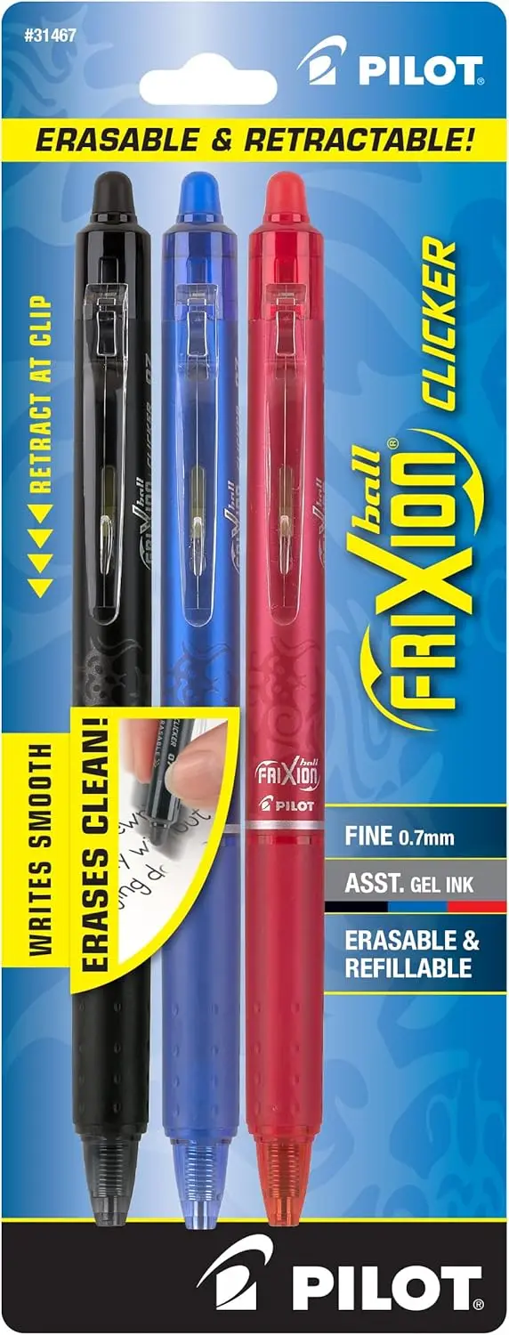 

Erasable & Retractable Gel Pens, Fine Point, Black/Blue/Red Inks, 3-Pack - Smooth Writing