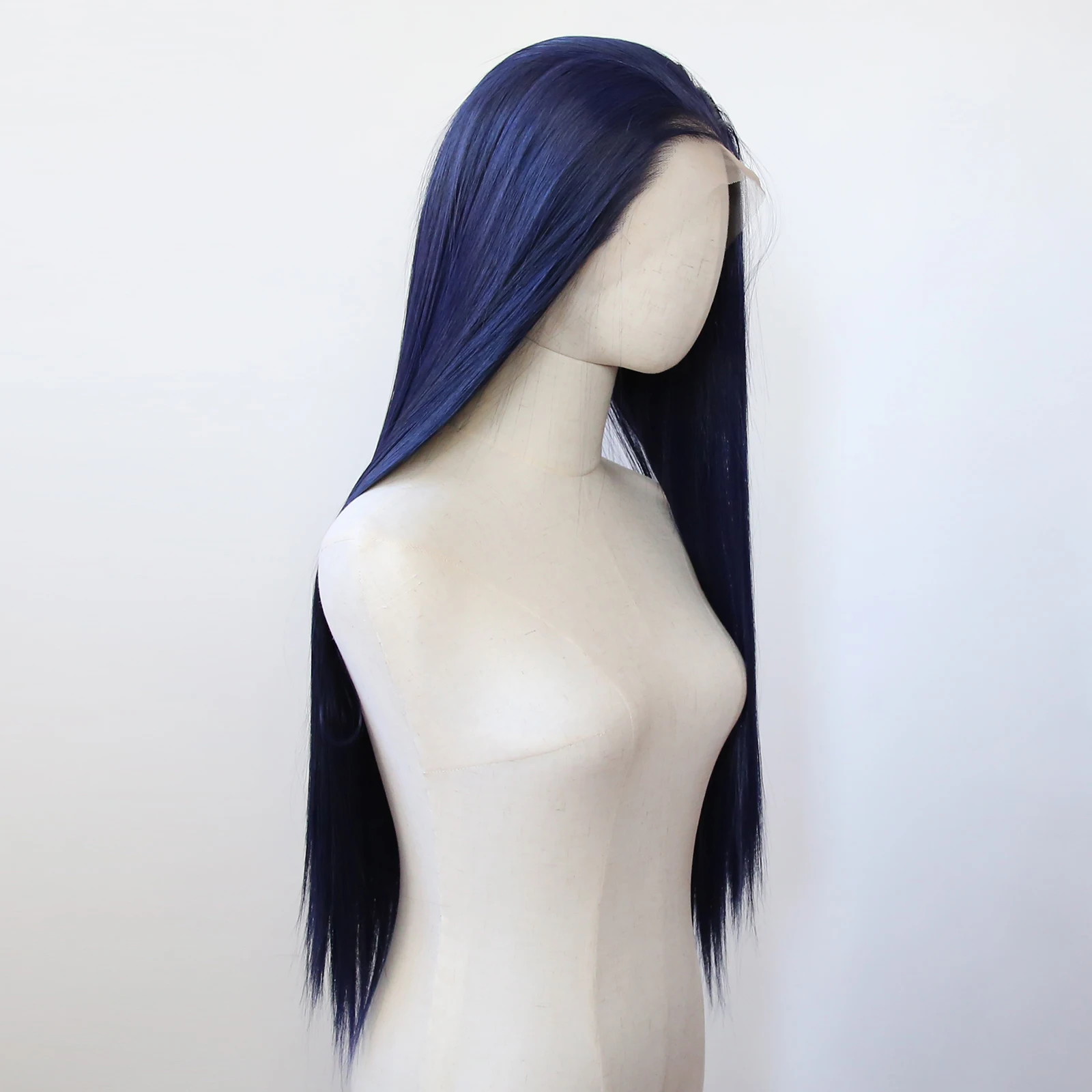 Dark NavyBlue Synthetic Lace Front Wig Long Straight Lace Front Synthetic Wig Pre Plucked Heat Resistant Hair Daily Wear Cosplay