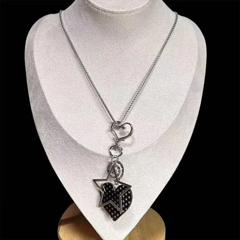 Korean Kpop Y2K Large Star Pendant Necklace Polka Dot Vintage Jewelry for Women Music Festival Outfit Match