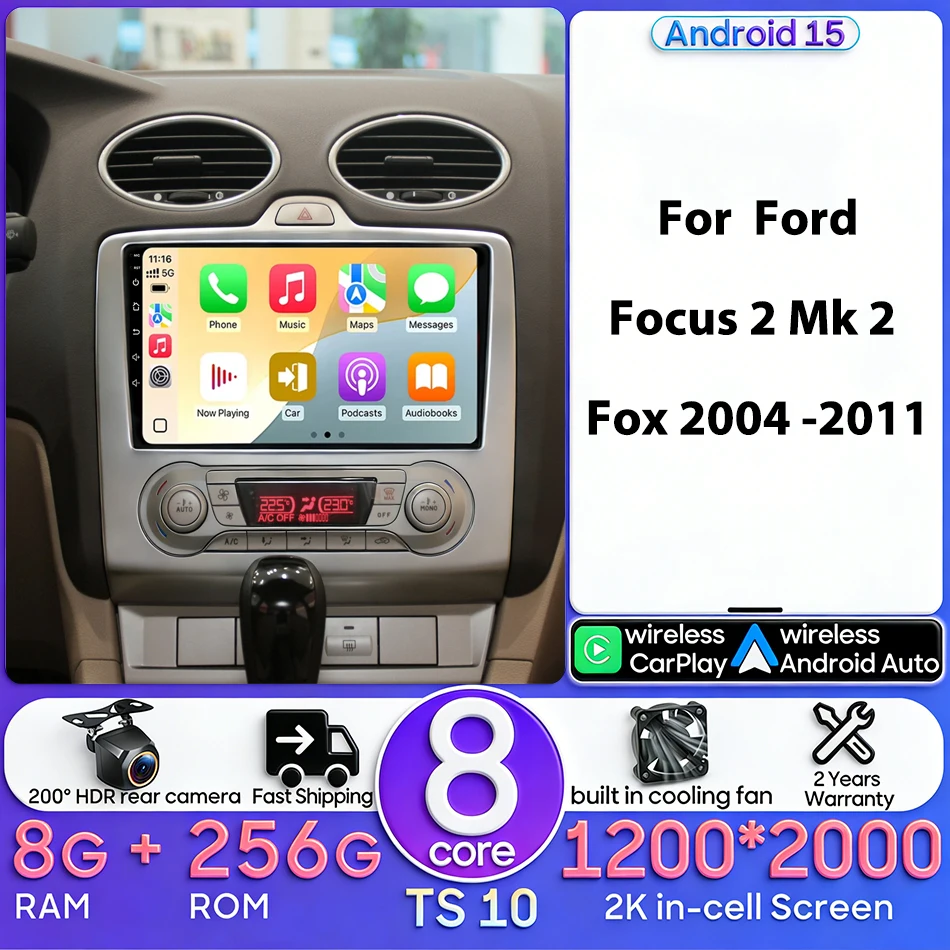 For Ford Focus 2 Mk 2 Fox 2004 - 2011 Android Wireless Carplay Auto Car Multimedia Radio Video Player Head Unit Navigation GPS