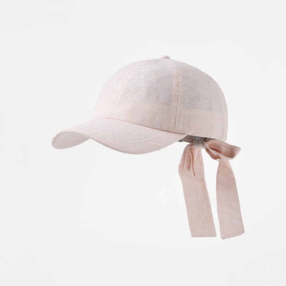 New Breathable Bow Tie Sun Hat Lightweight Adjustable Curved Brim Hat Outdoor Travel Cotton Linen Travel Sun Cap Daily Travel