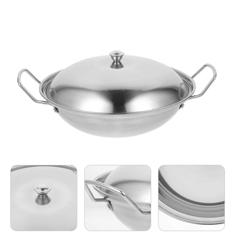 

Pot Stove with Lid Reusable Hot Kitchen Cooking Pan Frying Accessories Household Wok Stainless Steel Home Cookware