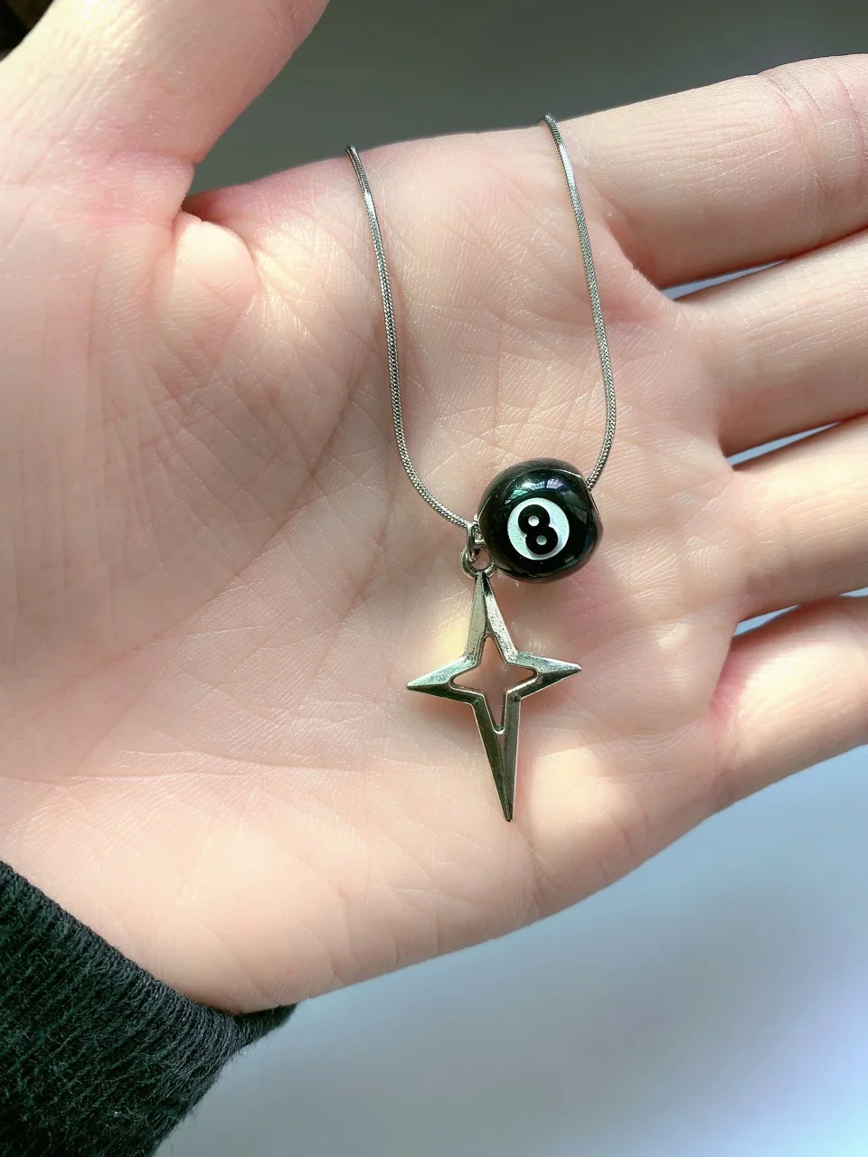 Punk Stainless Steel Star Black 8 Ball Pendant Necklace for Women Men Hip Hop Korean Fashion Neck Chain Y2K Jewelry Accessories