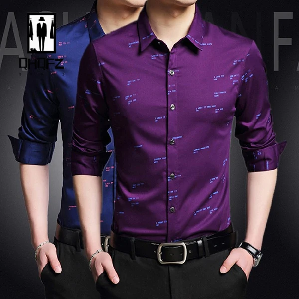 Men's casual and fashionable long sleeved shirt with letter printed wrinkle resistant top