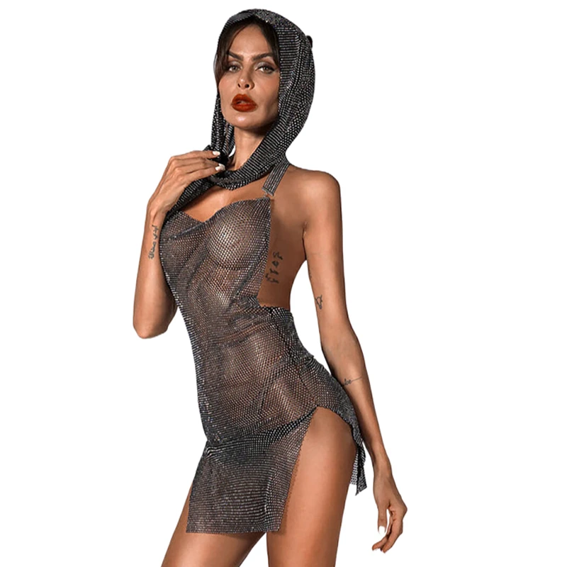 2026 Neuheiten Damen Kristall-Netzkleid Sexy Durchsichtiges Strass-Mesh-Nachtclub-Partykleid накидка на купальник – Detail 2
