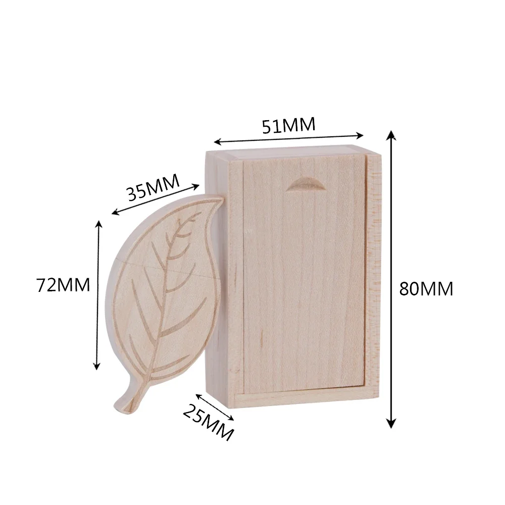 Pendrive USB Leaves Wooden Leaf Box USB 2.0 Pamięć 128GB Pendrive 32gb Pendrive 64gb Kreatywny prezent Bezpłatne niestandardowe logo