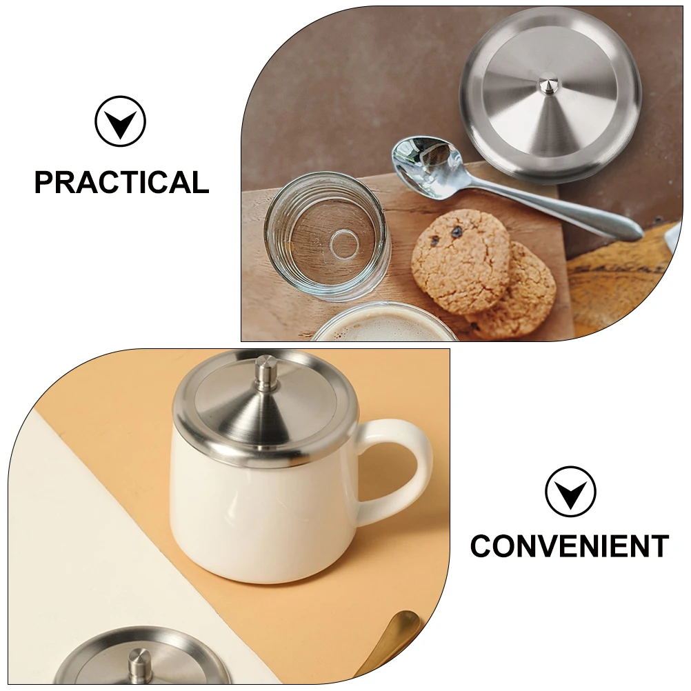 

2 Pcs Stainless Steel Cup Covers Leak-proof Lid Heat Resistant Dust-proof Mug Caps