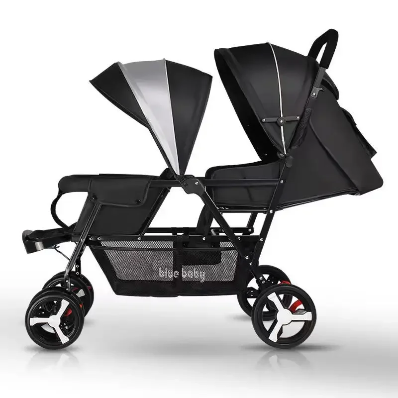 JXB Lightweight Double Stroller with Tandem Seating Glacier Two Seat Twin Baby Strollers