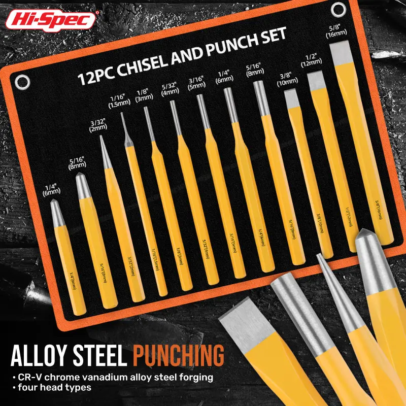 Imagem -02 - Hi-spec-punch Tool Chisel Conjunto para Carpintaria Chisel Sharpener Center Punch Wood Punching Tools Acessórios