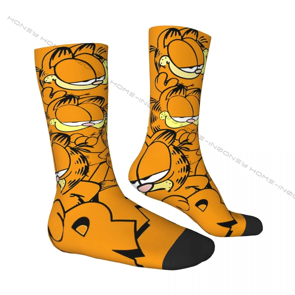 Funny Crazy Sock for Men Garf Hip Hop Vintage Cat Meow Happy Pattern Printed Boys Crew Sock Casual Gift