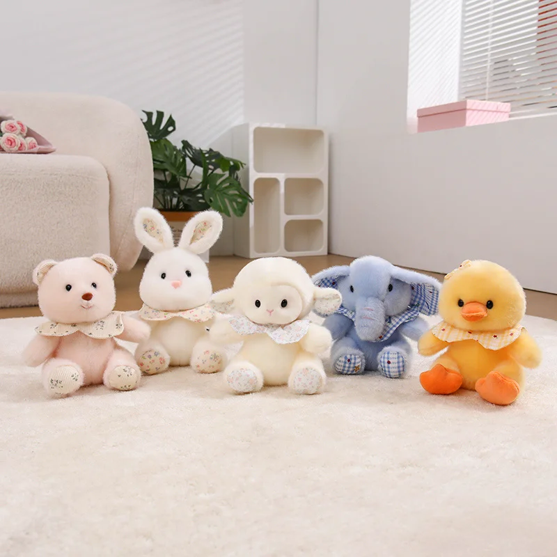 Bear Elephant Duck Plush Doll Choices 20cm Soft Stuffed Animals with Removable Patterned Bibs for Desk Display Collection