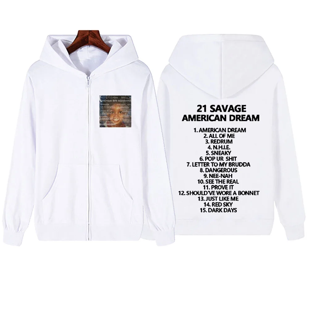 American Dream 21 Savage Reiß verschluss Hoodie Harajuku Pullover Unisex Streetwear Musikfans Geschenk V-Ausschnitt Sweatshirt Hoodie