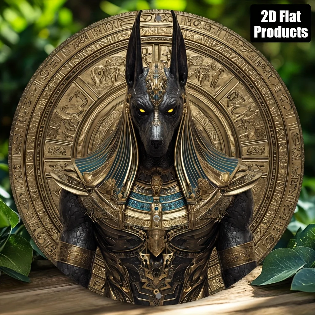 Anubis rundes Metallschild, 20,3 x 20,3 cm, Halloween-Weihnachts-Dekorationsschild für Bar, Café, Büro, Wand
