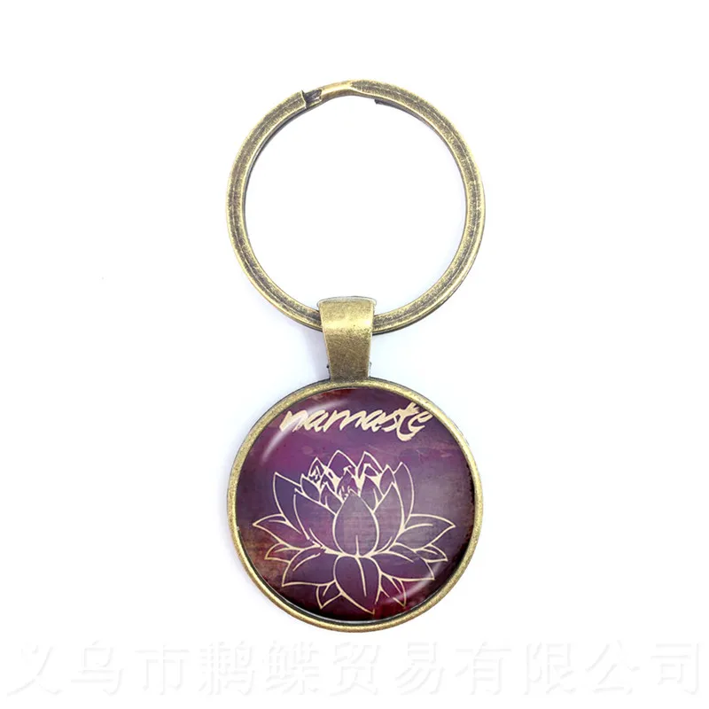 1pcs/lot Yoga Jewelry Keychain OM Symbol Buddhism Zen Unique Mandala Flower Key Chain Glass Henna Handmade Keyring - view 5