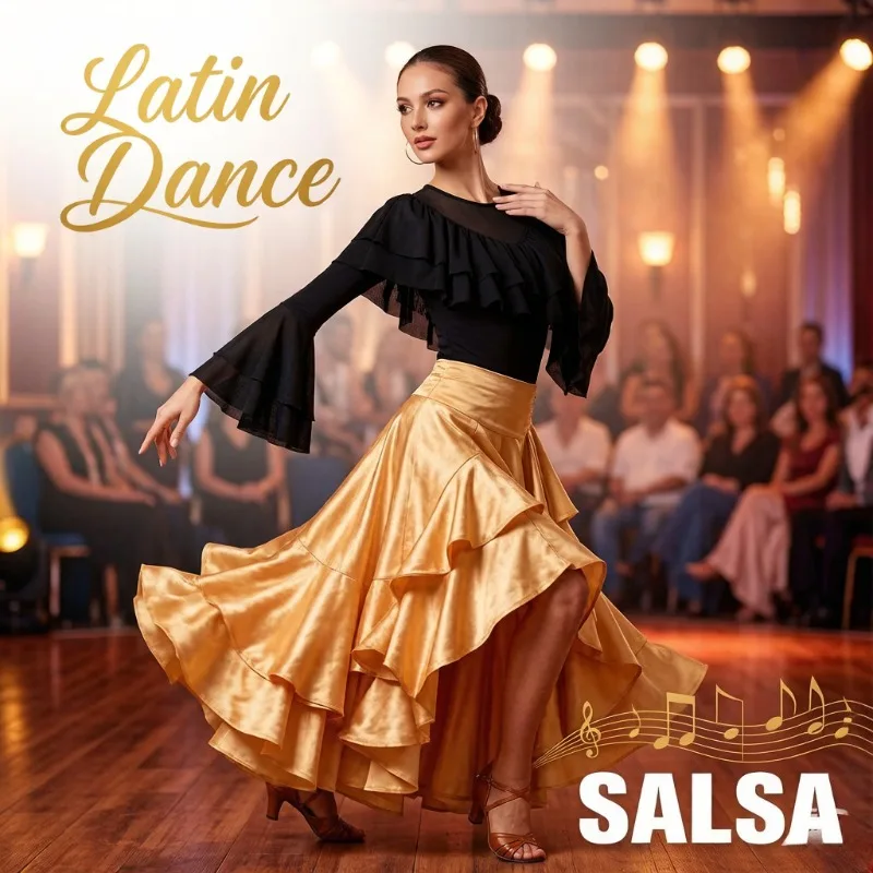 

Women Flare Long Sleeve Latin Dance Top S-3XL Ballroom Tango Cha Cha Samba Summer Adult Daily Practice Performance Blouse