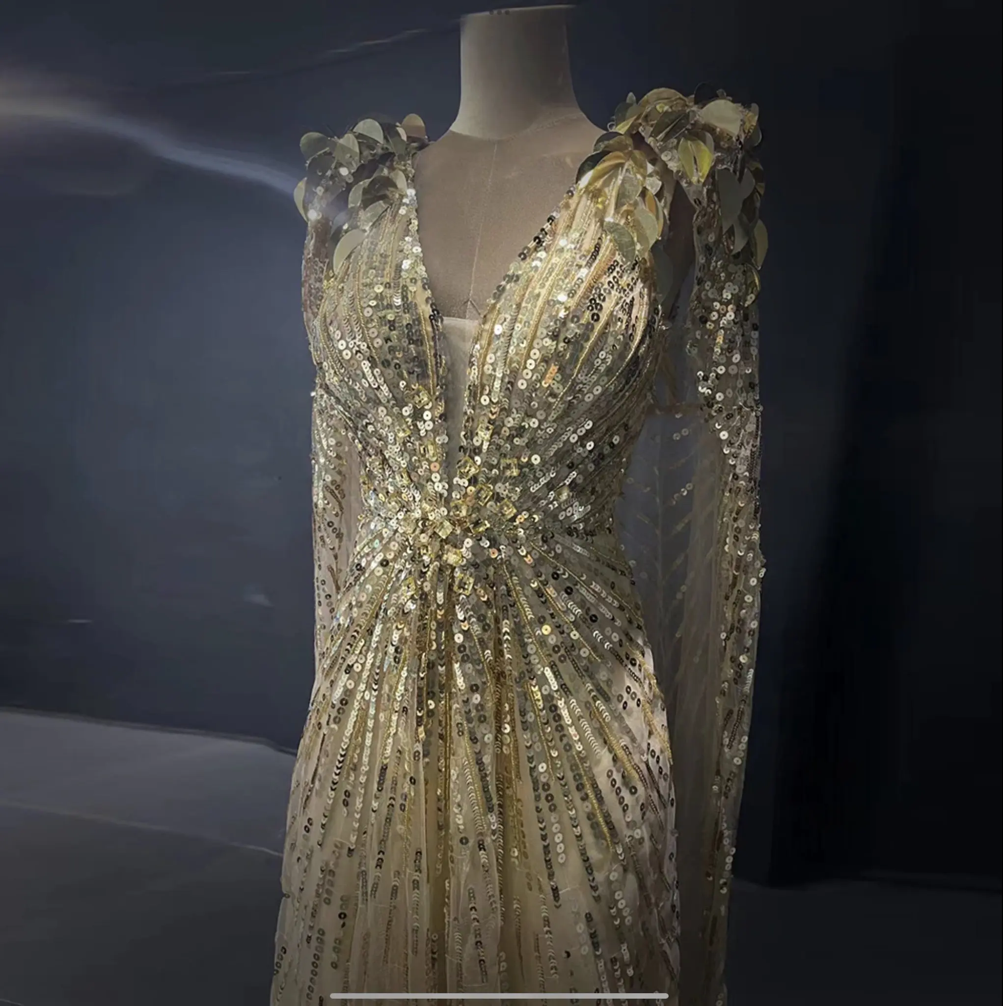 Dignified Elegant Gold Beaded Dress Duchess of Cambridge Replica Evening Gown Reception or Alternative Bridal Gown فساتين السهرة