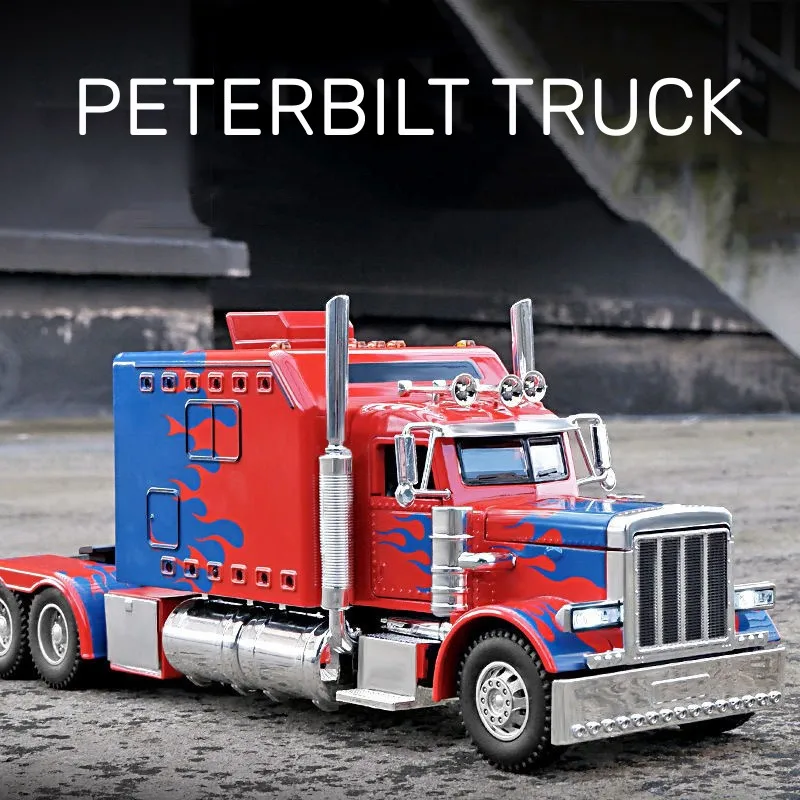 1:24 Large American Style Alloy Peterbilt Truck Model Diecast Metal Semi Trailer Vehicles Car Model Children Toys Vehicles Gifts