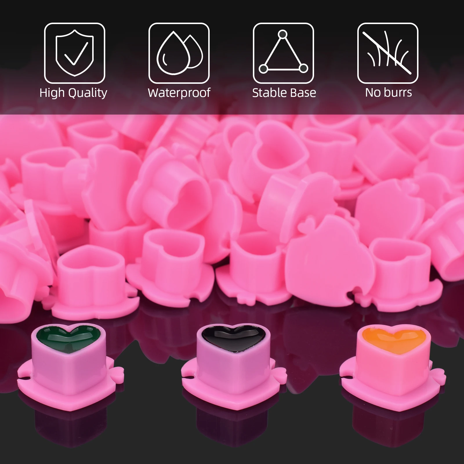 200pcs Heart Shape Pigment Holder Tattoo Ink Caps With Base Plastic Pink Pigment Cups Tattoo Accessory Tattoo Supplies