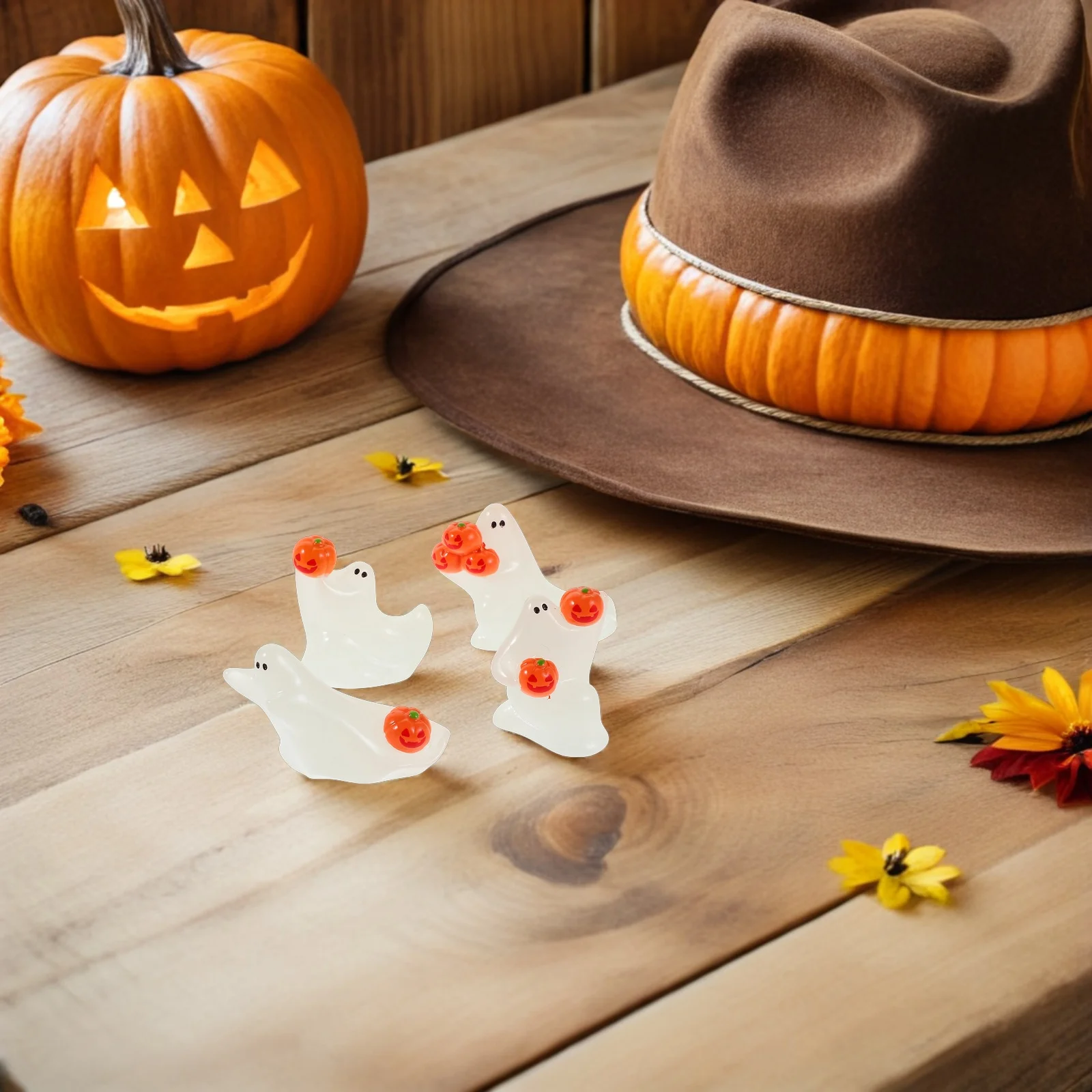 

28Pcs Luminous Resin Ghost Pumpkin Miniatures Halloween Decorations Party Haunted House Small Glow Night Decor