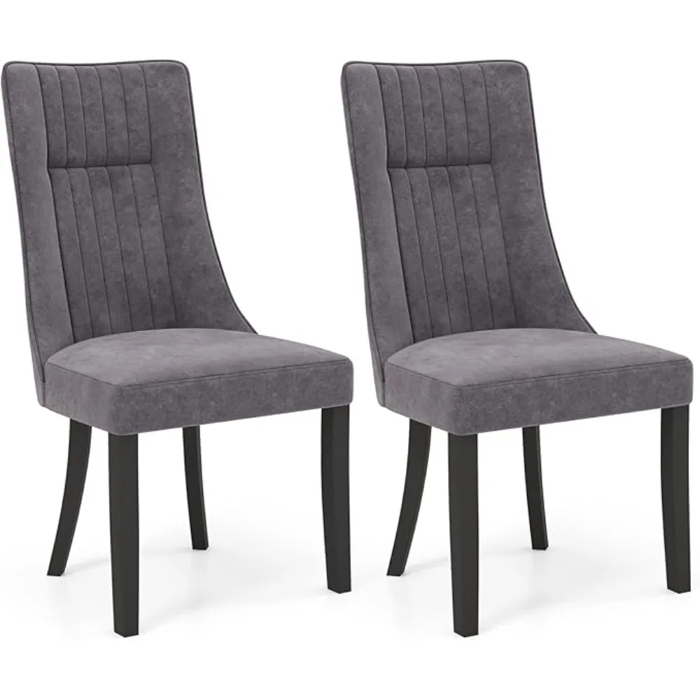 Upholstered Dining Chairs Set of 2, Channel Tufted Kitchen Chairs w/High Backrest,Modern Fabric Armless Accent Chairs